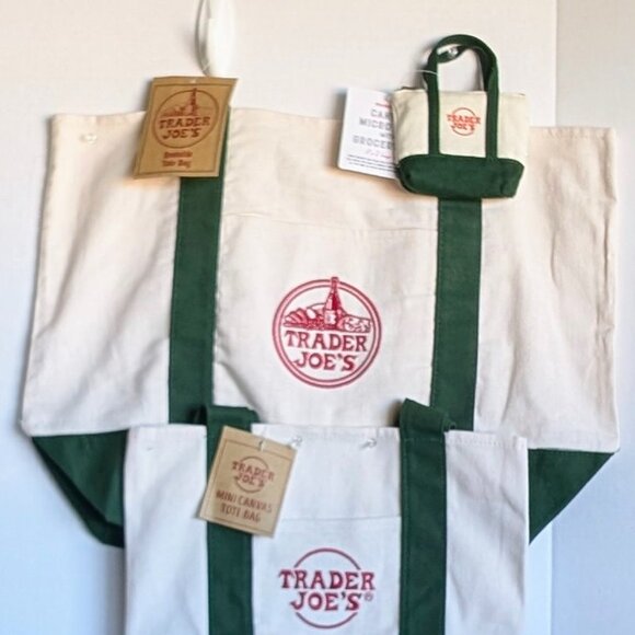 NWT Trader Joe's Green Large, Mini, & Micro Canvas Tote Bags 🛍️ - Picture 4 of 5